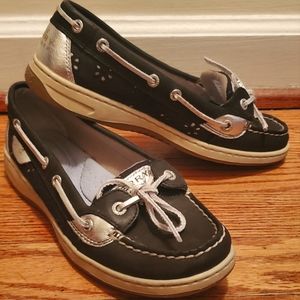 Sperry Angelfish Black & Silver Eyelets 6.5